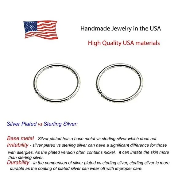 Sterling Silver Multi Size Open Piercing Hoops Cartilage Helix Tragus Handmade - Picture 5 of 8